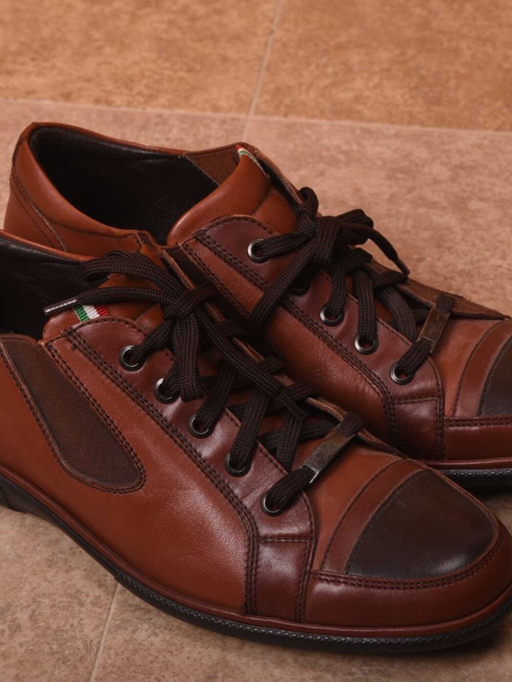 CO&MODA Italian Leather Dress Sneakers - Brown/Tan Two-Tone Luxury Casual Shoes